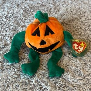 Ty Plush Pumpkin Toy - Orange and Green